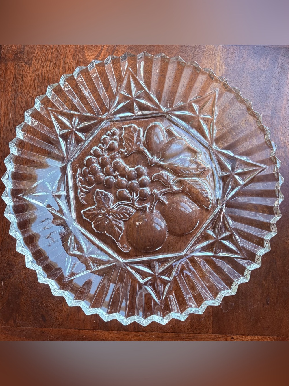 Vintage Federal Glass with Pioneer Fruit Design 11” plate